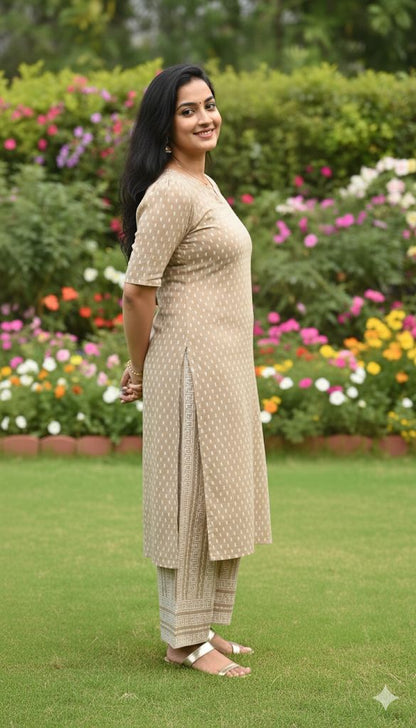 2 Piece Set With beige and light brownish Kurti Colour For Women & Girls