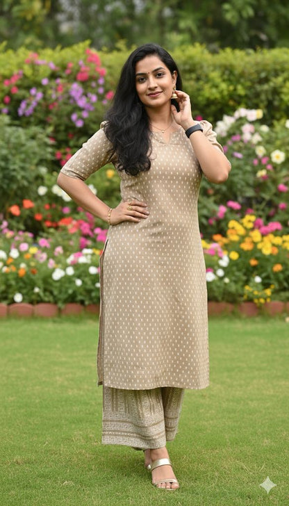 2 Piece Set With beige and light brownish Kurti Colour For Women & Girls