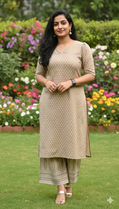 2 Piece Set With beige and light brownish Kurti Colour For Women & Girls
