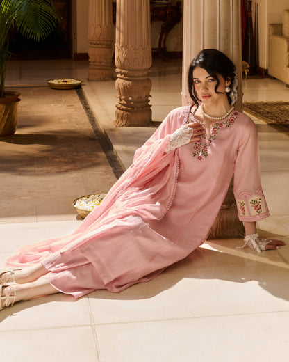 Reni Pink Embroidered Chanderi Suit Set