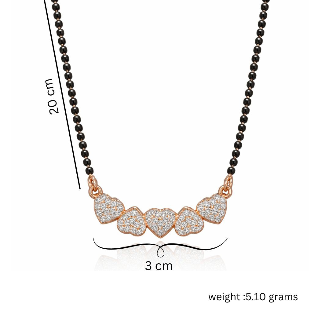 Rose Gold Heart Mangalsutra With Black Bead Chain