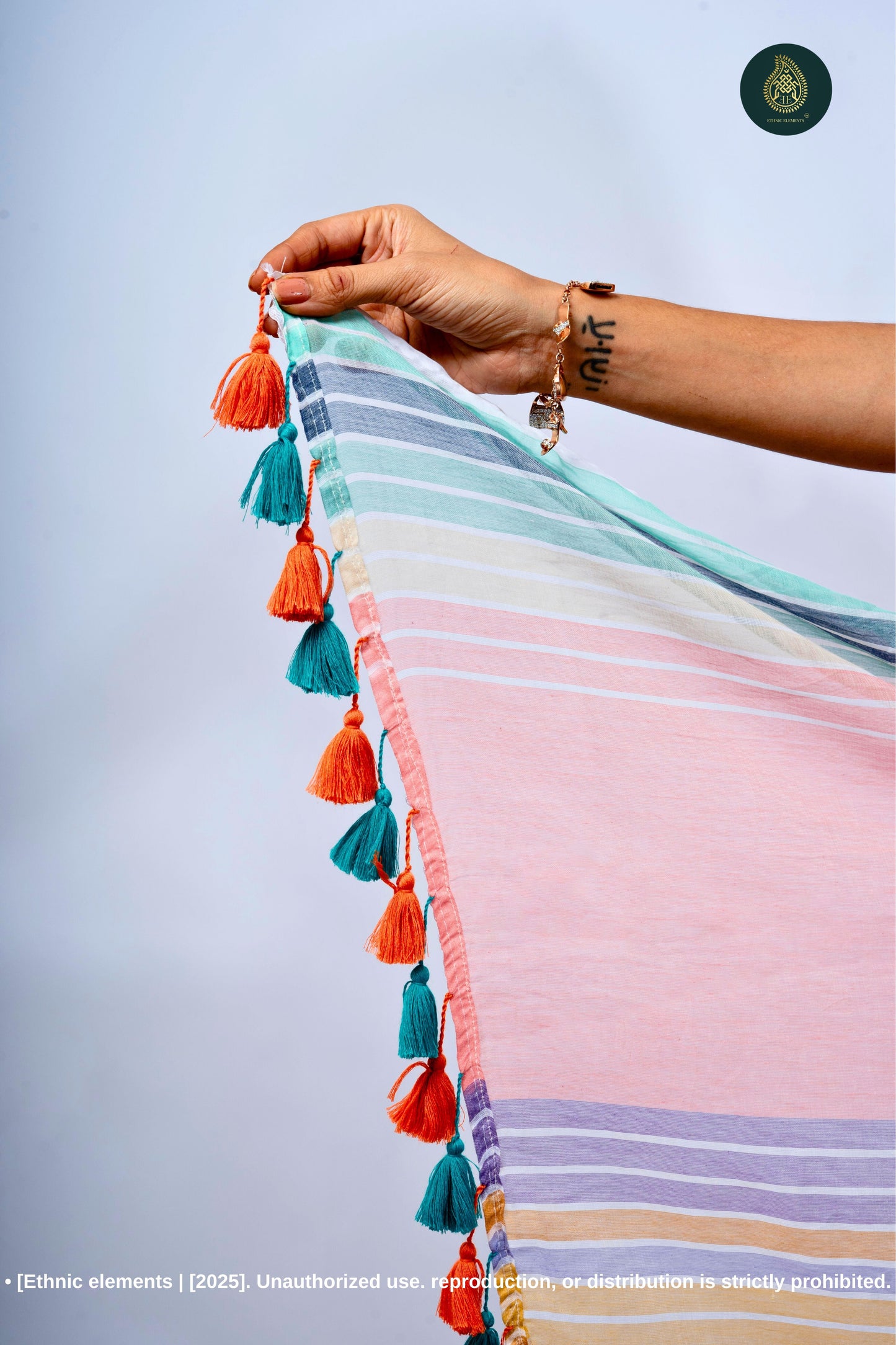 Woven Mul Cotton Handloom Saree - Rainbow Crepe