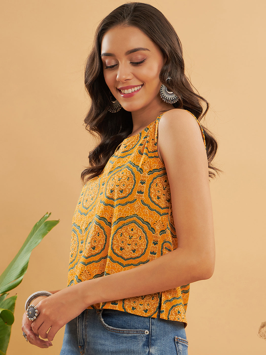 Haldi Yellow Mughal Kalamkari Sleeveless Top