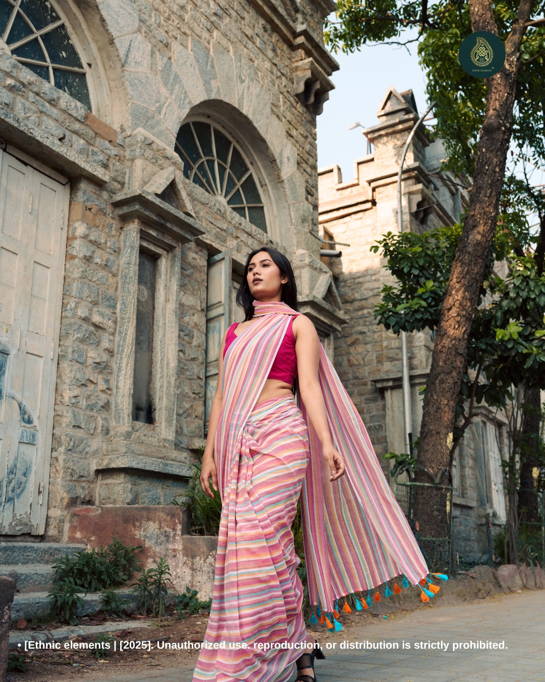 Woven Mul Cotton Handloom Saree - Blush Stripes