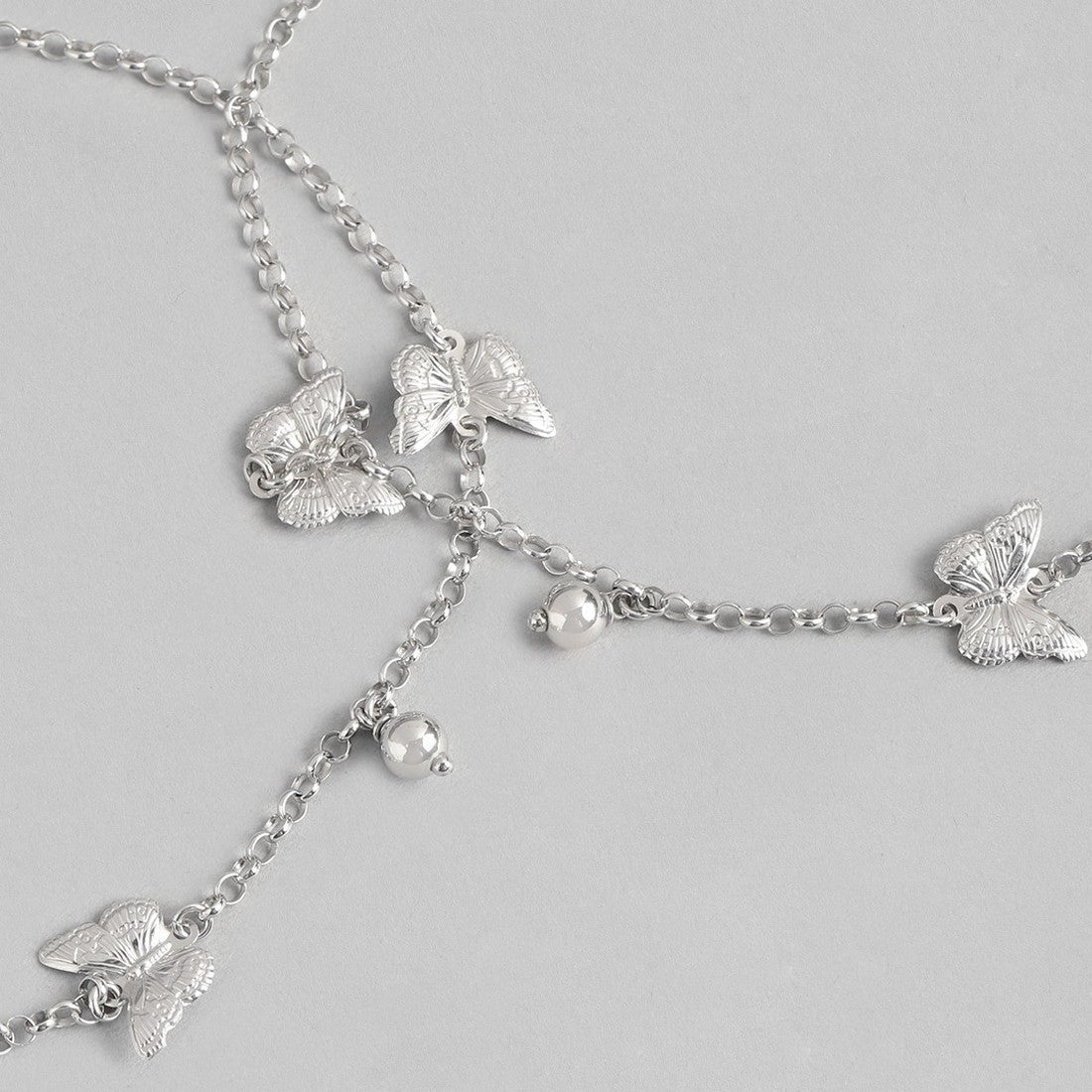 Triple Butterfly Rhodium Plated 925 Sterling Silver Anklet