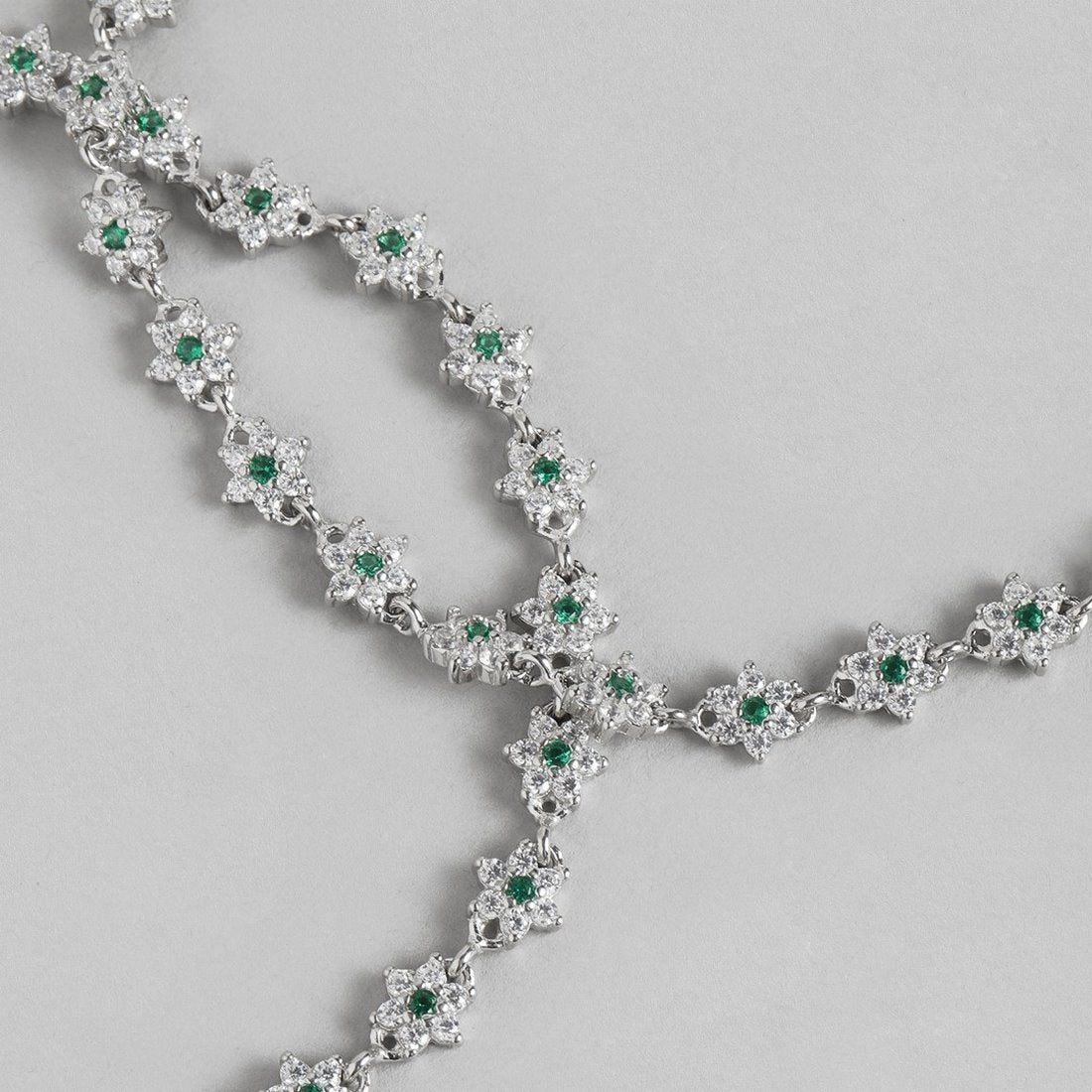 Floral 925 Sterling Silver anklet for women with green CZ stone flowers. Elegant silver jewellery – Zavya