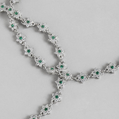 Floral 925 Sterling Silver anklet for women with green CZ stone flowers. Elegant silver jewellery – Zavya