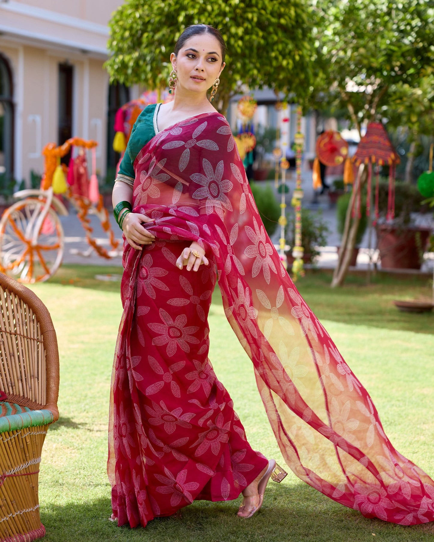 Mugdha Pink Bandhani Organza Saree