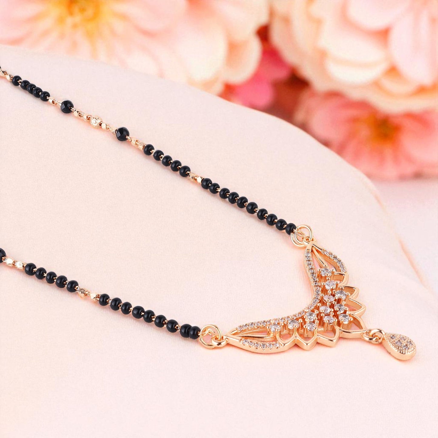 Rose Gold PlatedMangalsutra with Black Beads