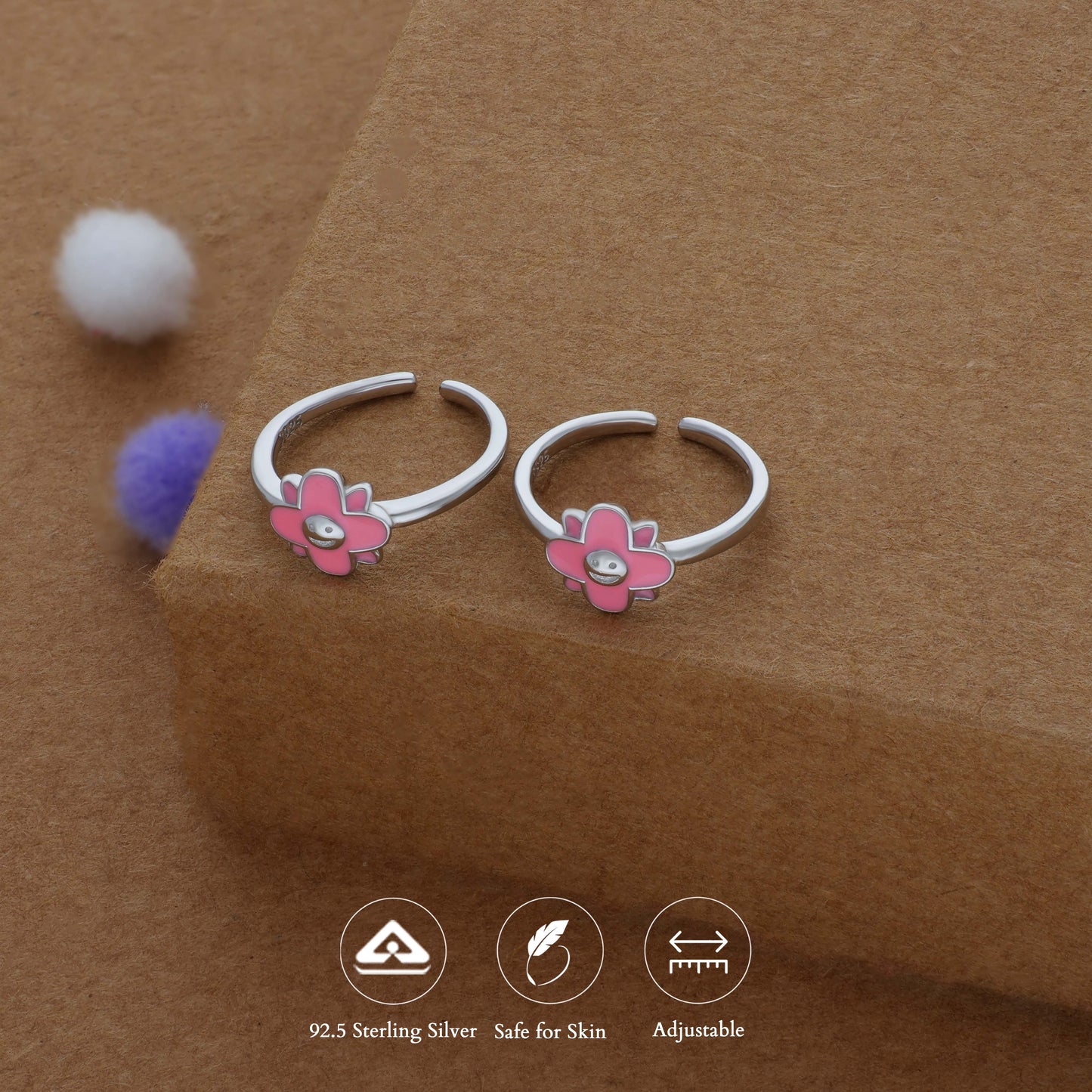 Pink Petal Pop Adjustable 925 Silver Fancy Toering