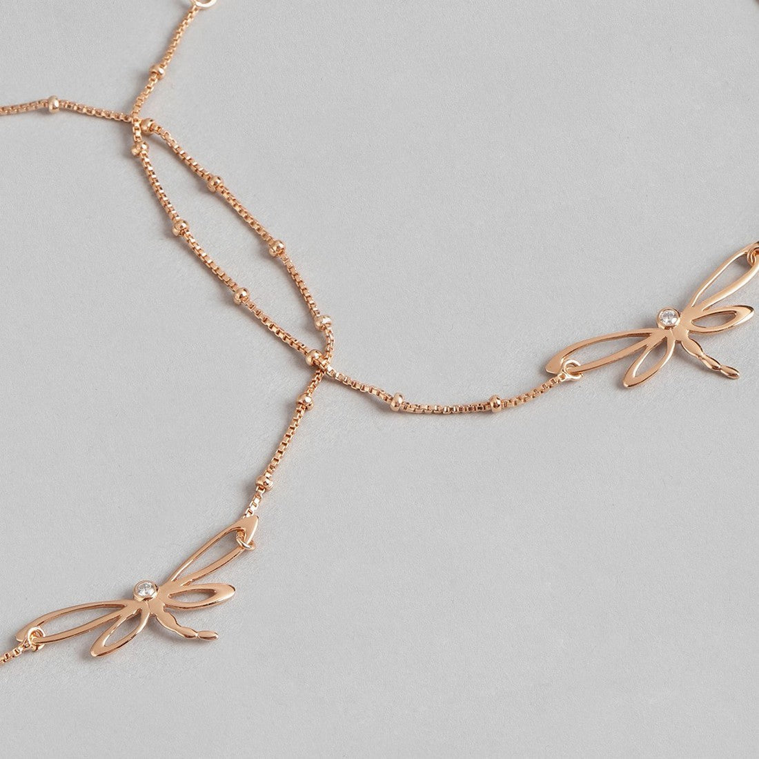 Dragonfly Rose Gold Plated 925 Sterling Silver Chain Anklet with Beads