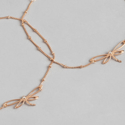 Dragonfly Rose Gold Plated 925 Sterling Silver Chain Anklet with Beads