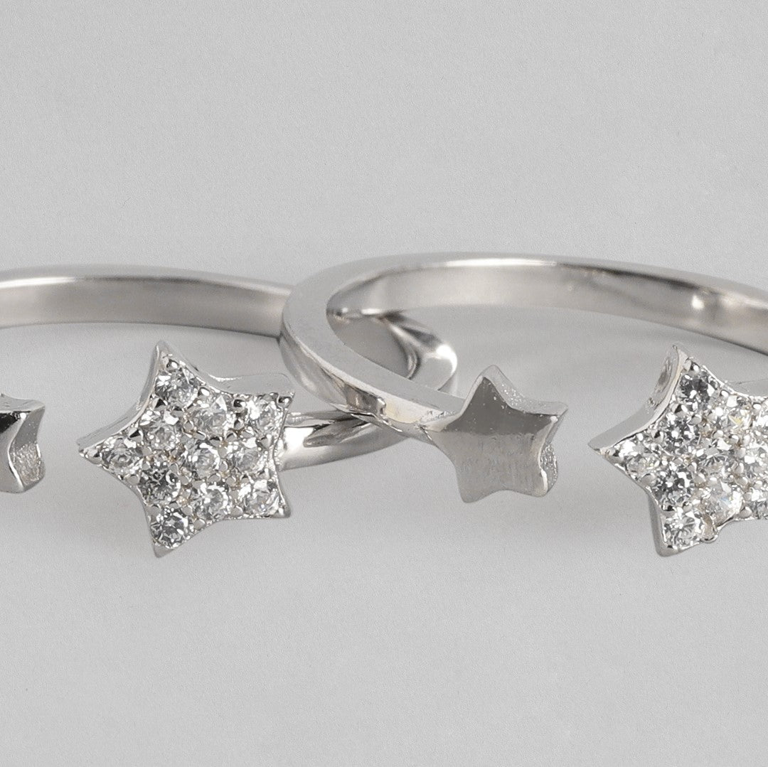 Two 925 Sterling Silver star toe rings for women. Adjustable silver jewellery with sparkling stones – Zavya