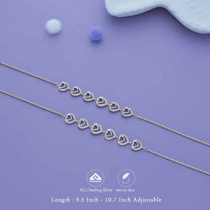 Heart Charm 925 Silver Anklet