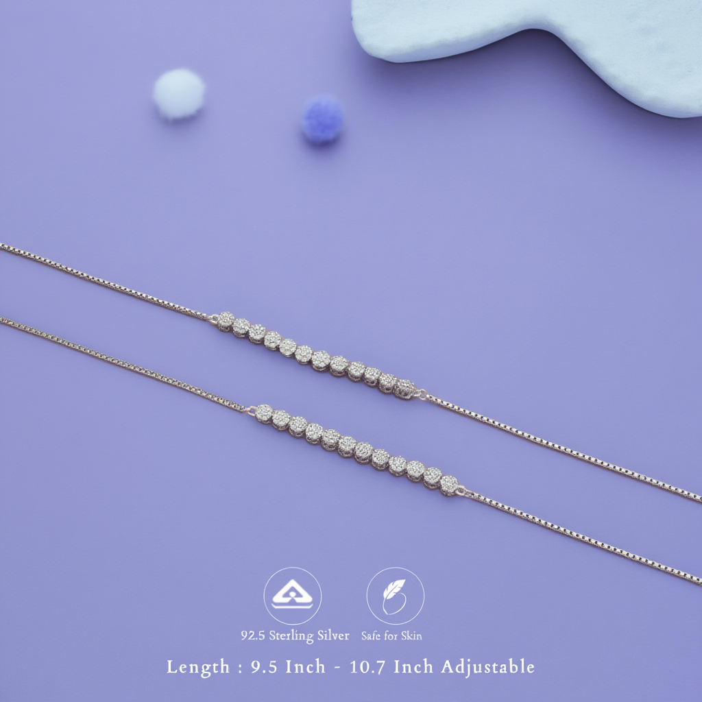 Floral Charm 925 Silver Anklet