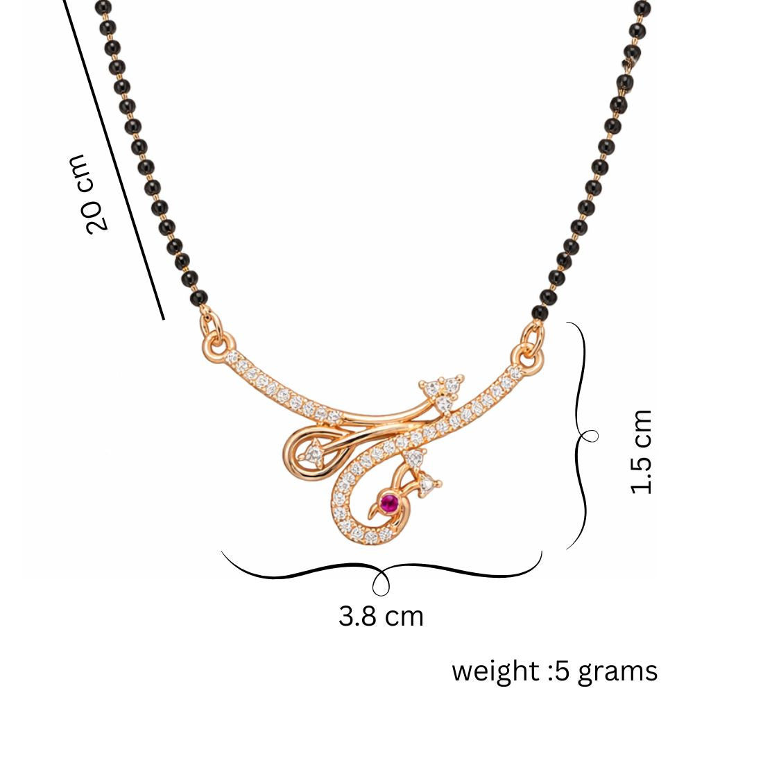 Rose Gold Peacock Mangalsutra With Black Bead Chain