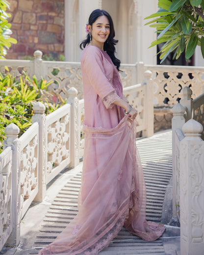 Mary Mauve Embroidered Chanderi Suit Set