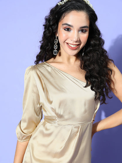 One Shoulder Satin Top In Gold Colour