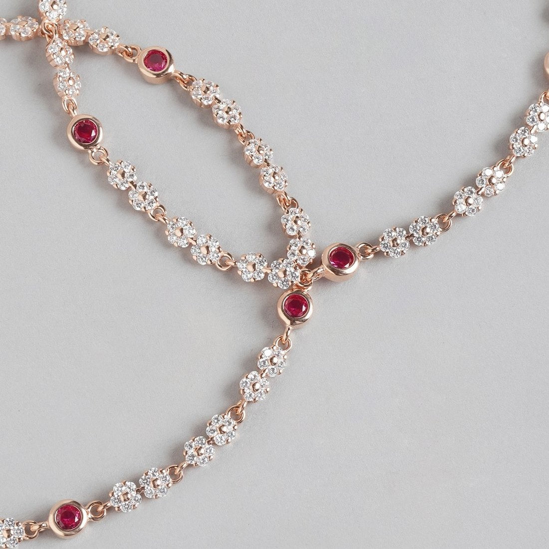 Floral Cubic Zirconia Rose Gold Plated 925 Sterling Silver Anklet