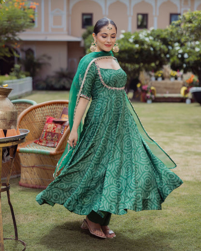 Veer Dark Green Bandhani Chanderi Suit Set