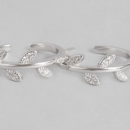 Classy CZ Leaf Rhodium Plated 925 Sterling Silver Toe Rings