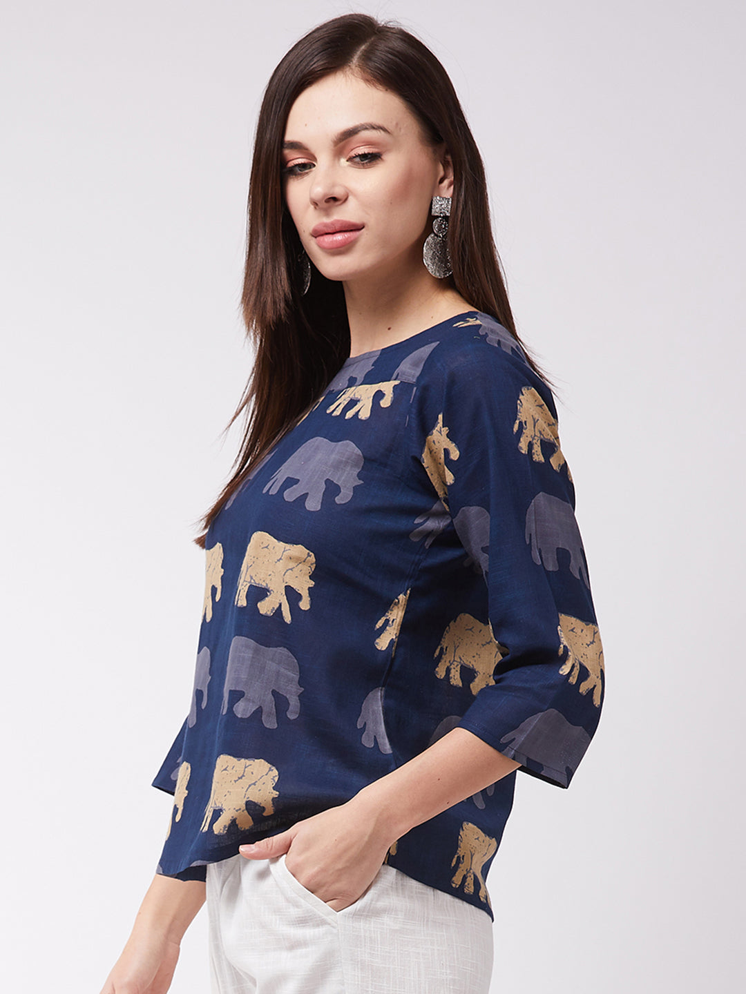 Elephant Print Blue Top