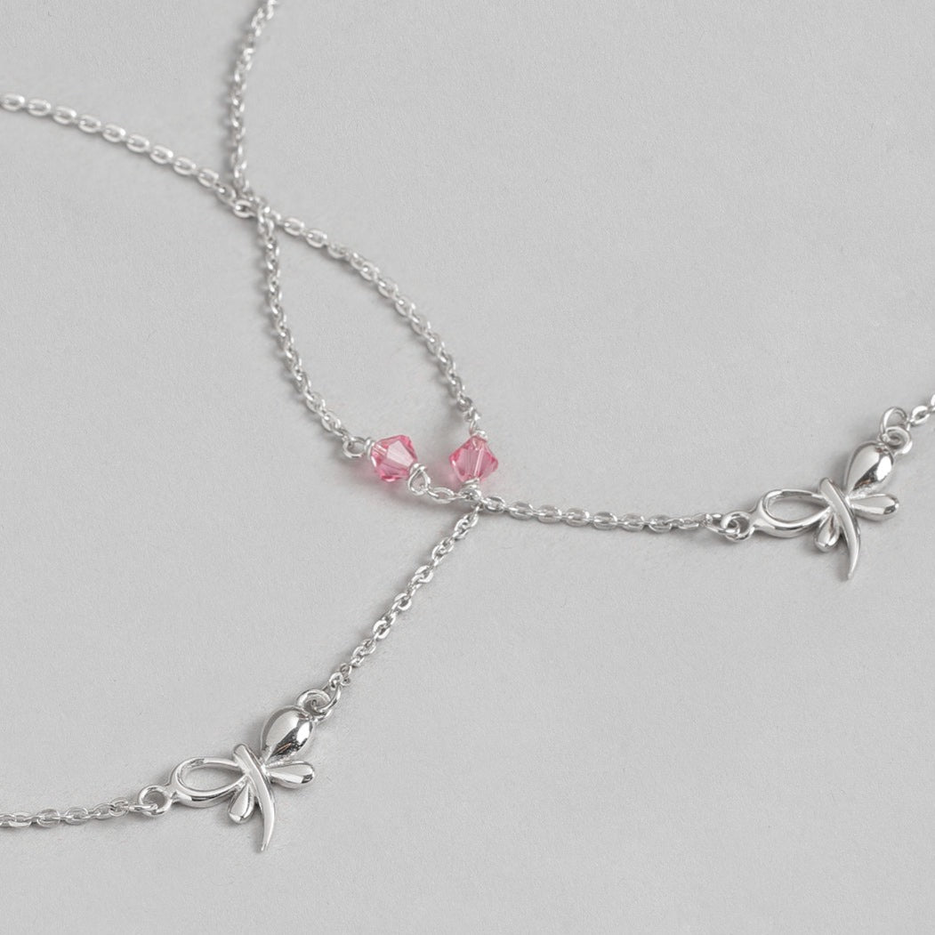 925 Sterling Silver butterfly anklet for women with pink stones. Elegant silver jewellery – Zavya