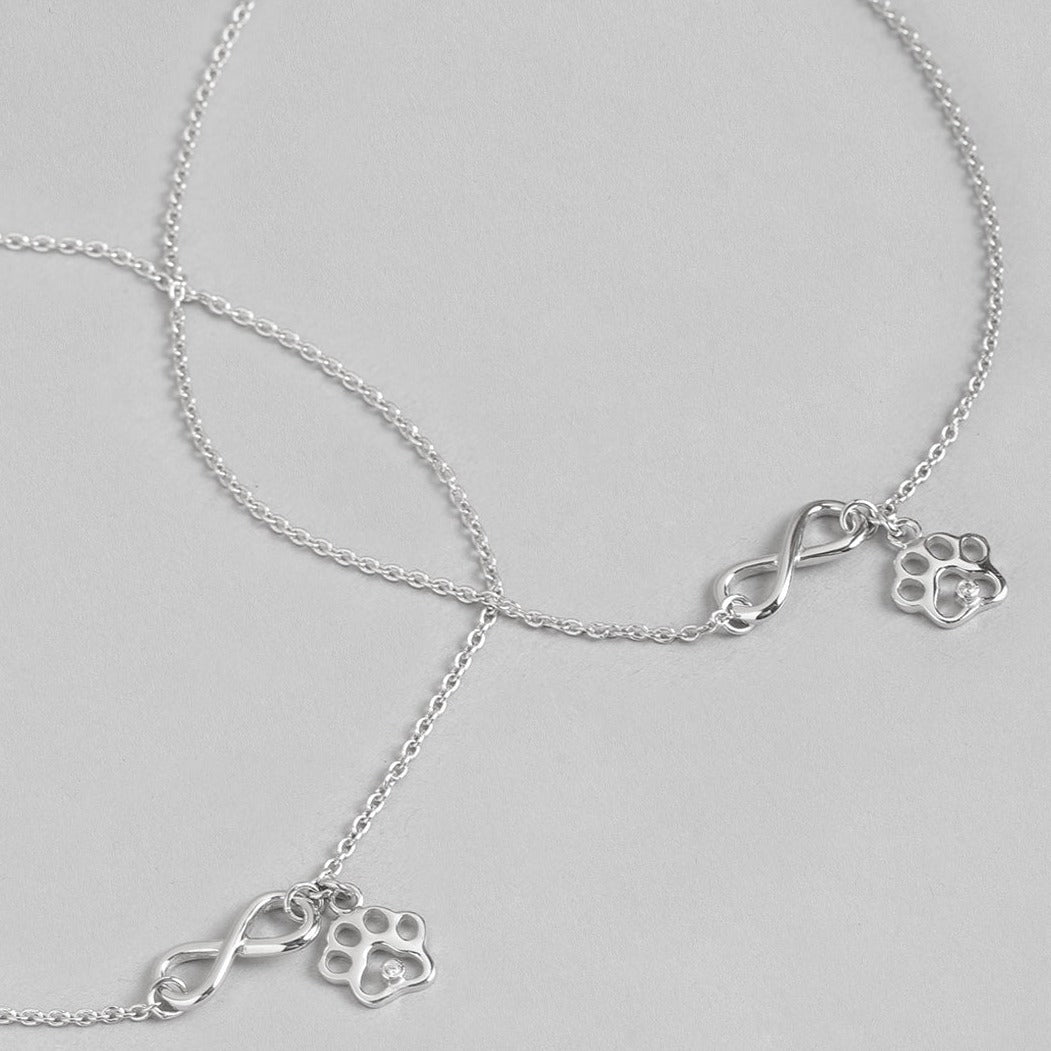 Infinity and Paw 925 Sterling Silver Anklets