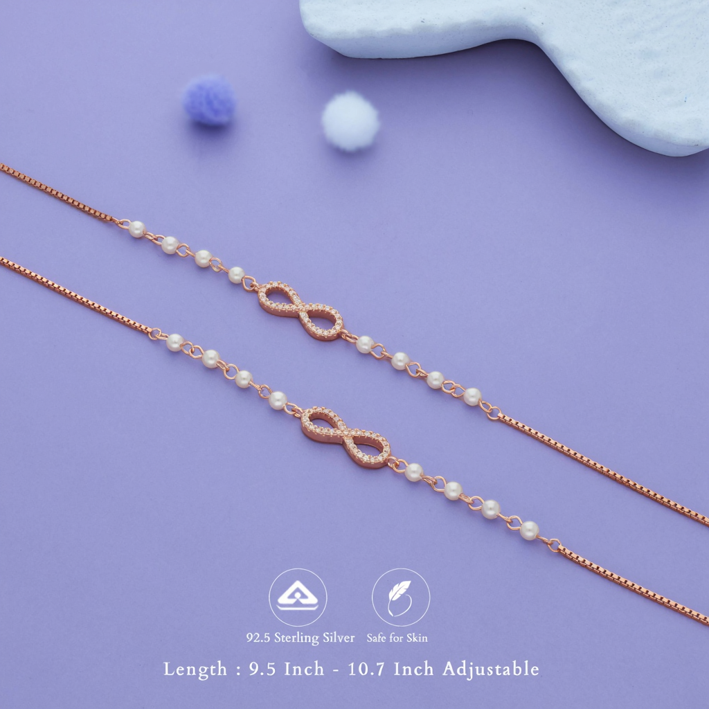 Infinity Charm Rose Gold Polish 925 Silver Anklet