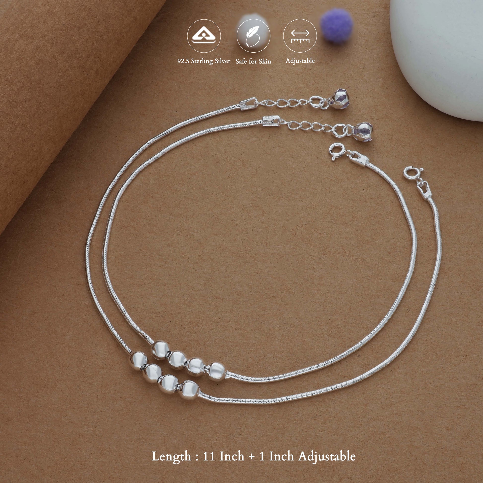 Elegant Bead Line Silver Women Anklet | 925 Hallmark | Daily Wear