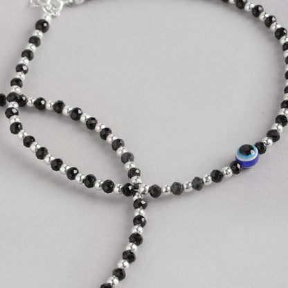 Women's 925 Sterling Silver anklet with alternating black beads and blue evil eye. – Zavya