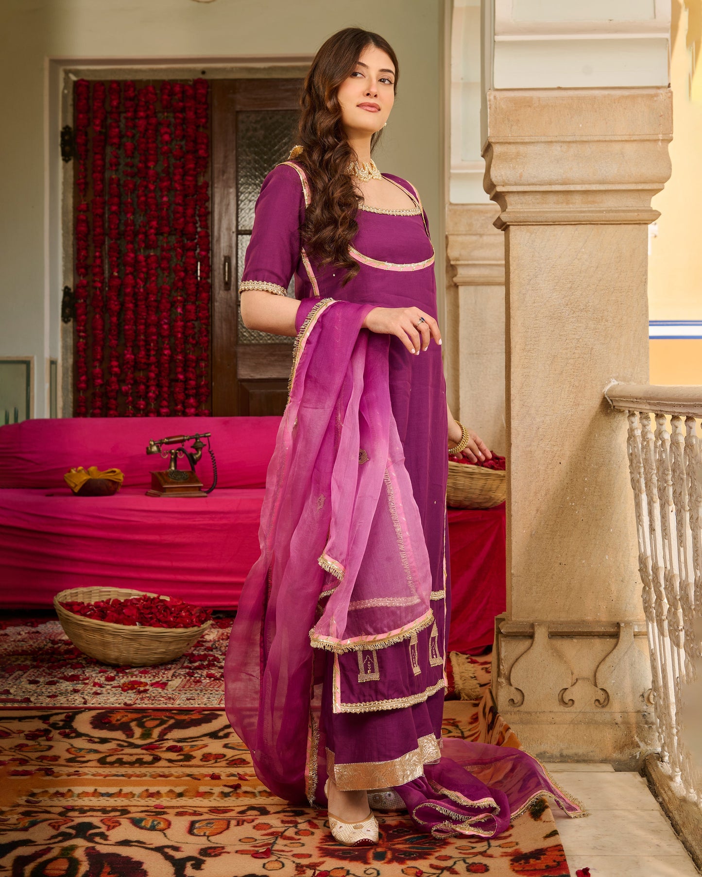 Luxe Purple Solid Chanderi Suit Set