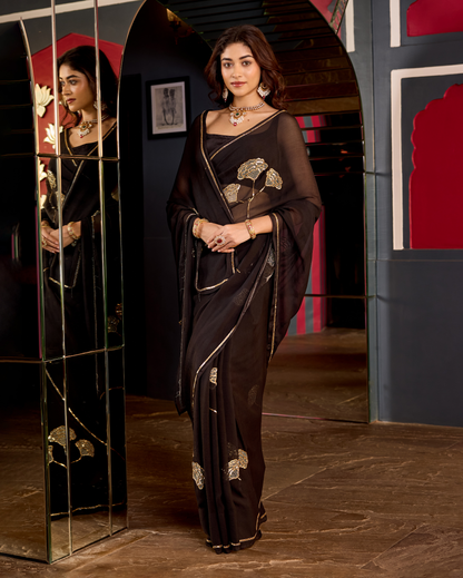 Kanti Black Handcrafted Chiffon Saree