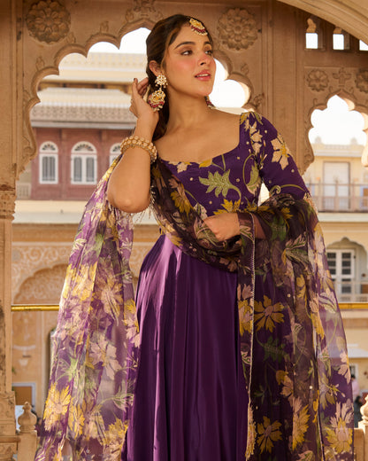 Anjula Purple Printed Crepe Suit Set