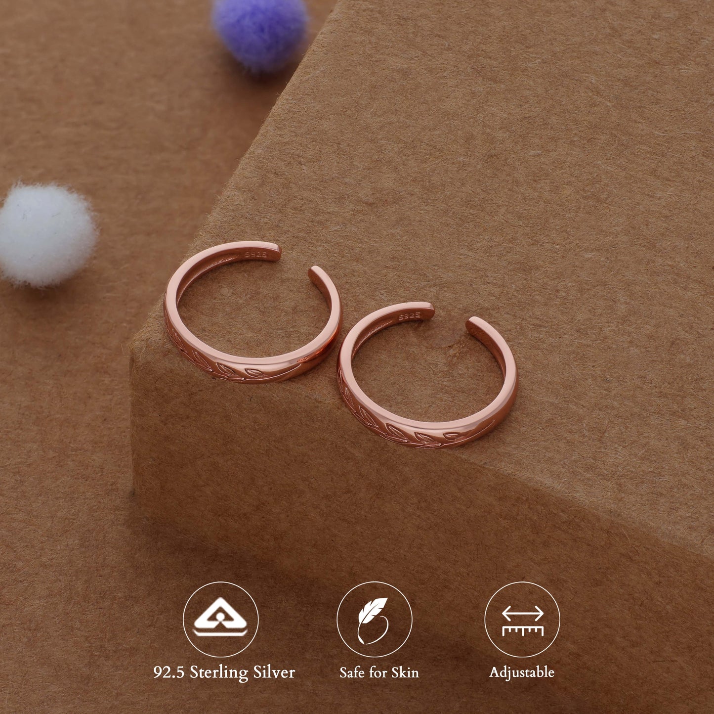 Leaf Elegance Rose Gold 925 Silver Toering
