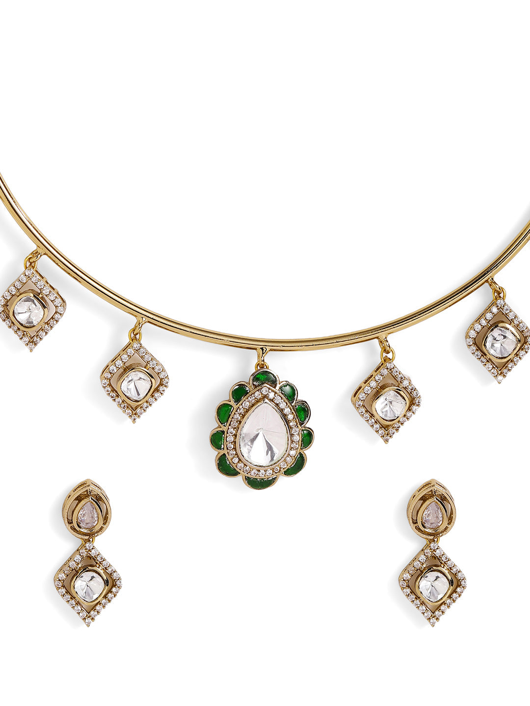 Floral Elegance Polki Style Gold Plated Choker Necklace Mini Drop Earrings Jewellery Set