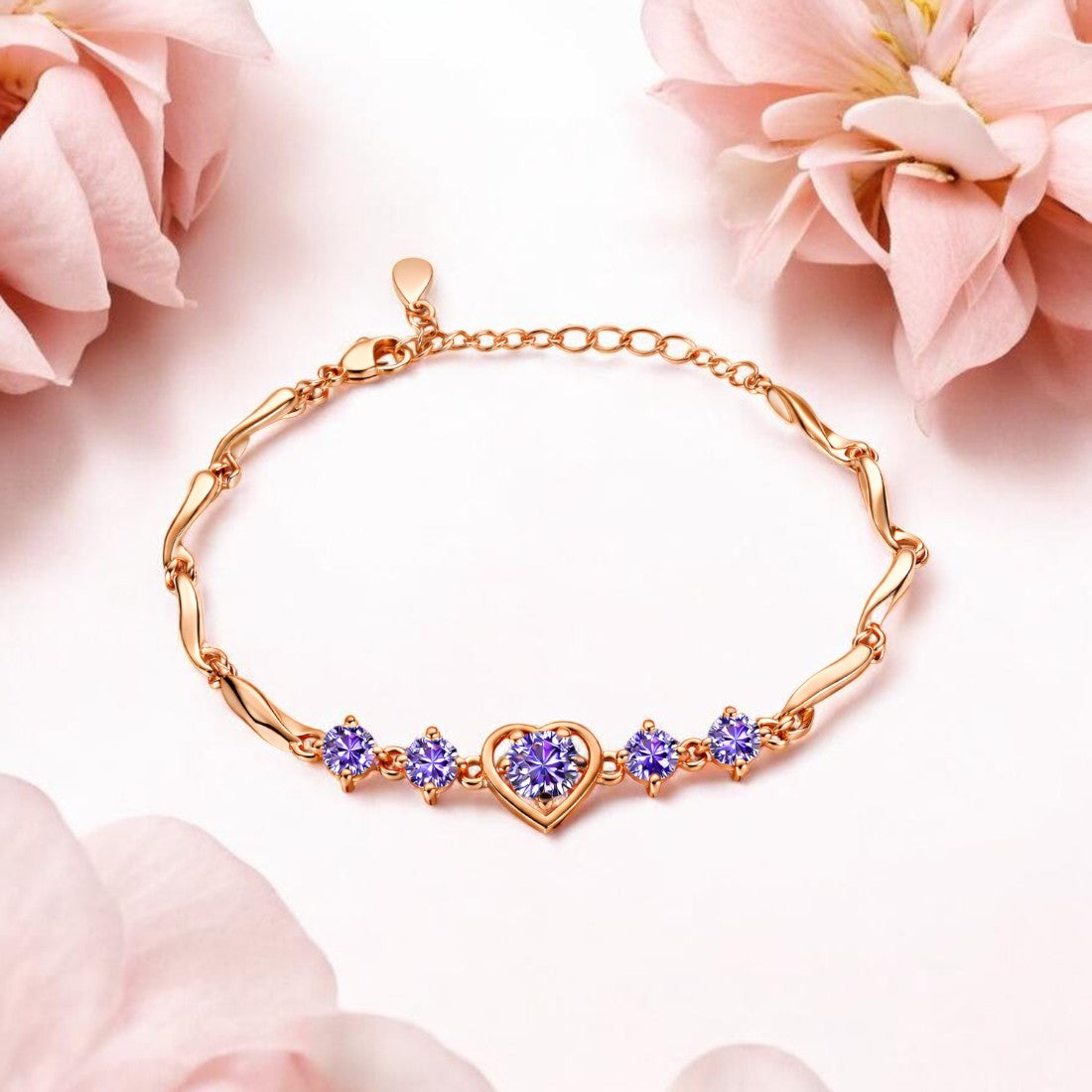 Rose Gold Plated Heart Bracelet For Women And Girls
