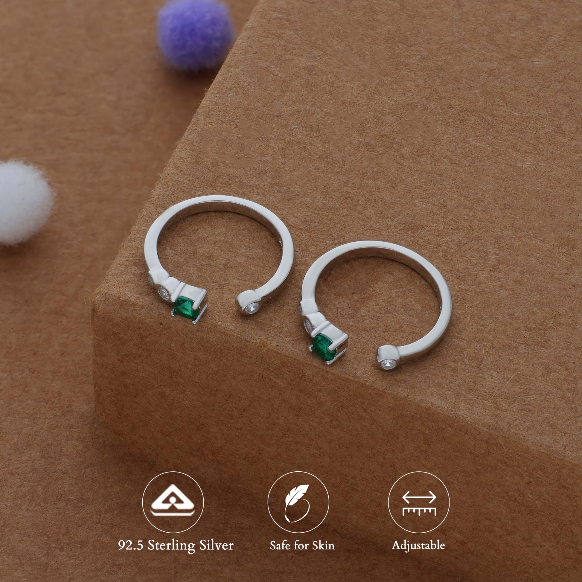 Green Harmony Adjustable 925 Silver Toering