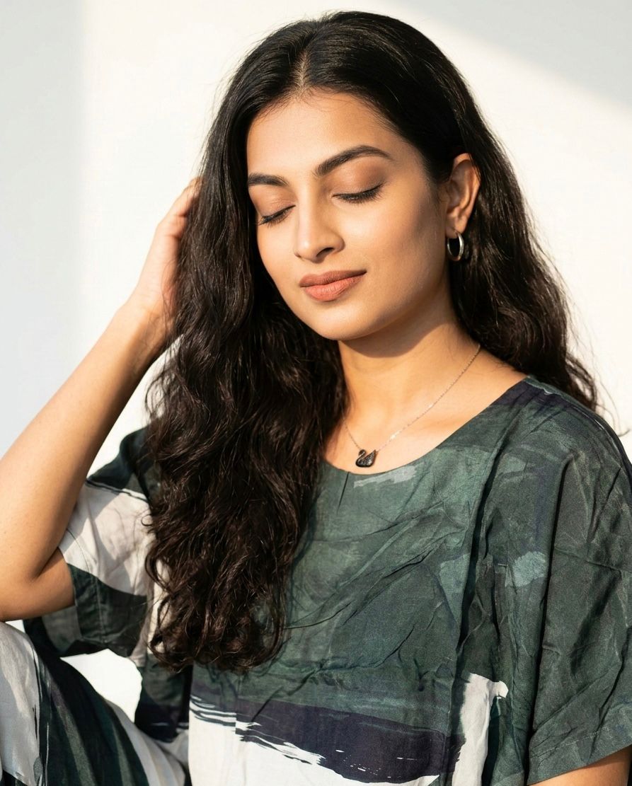 Dark green with abstract brush-style print Set of 2 Piece For Women