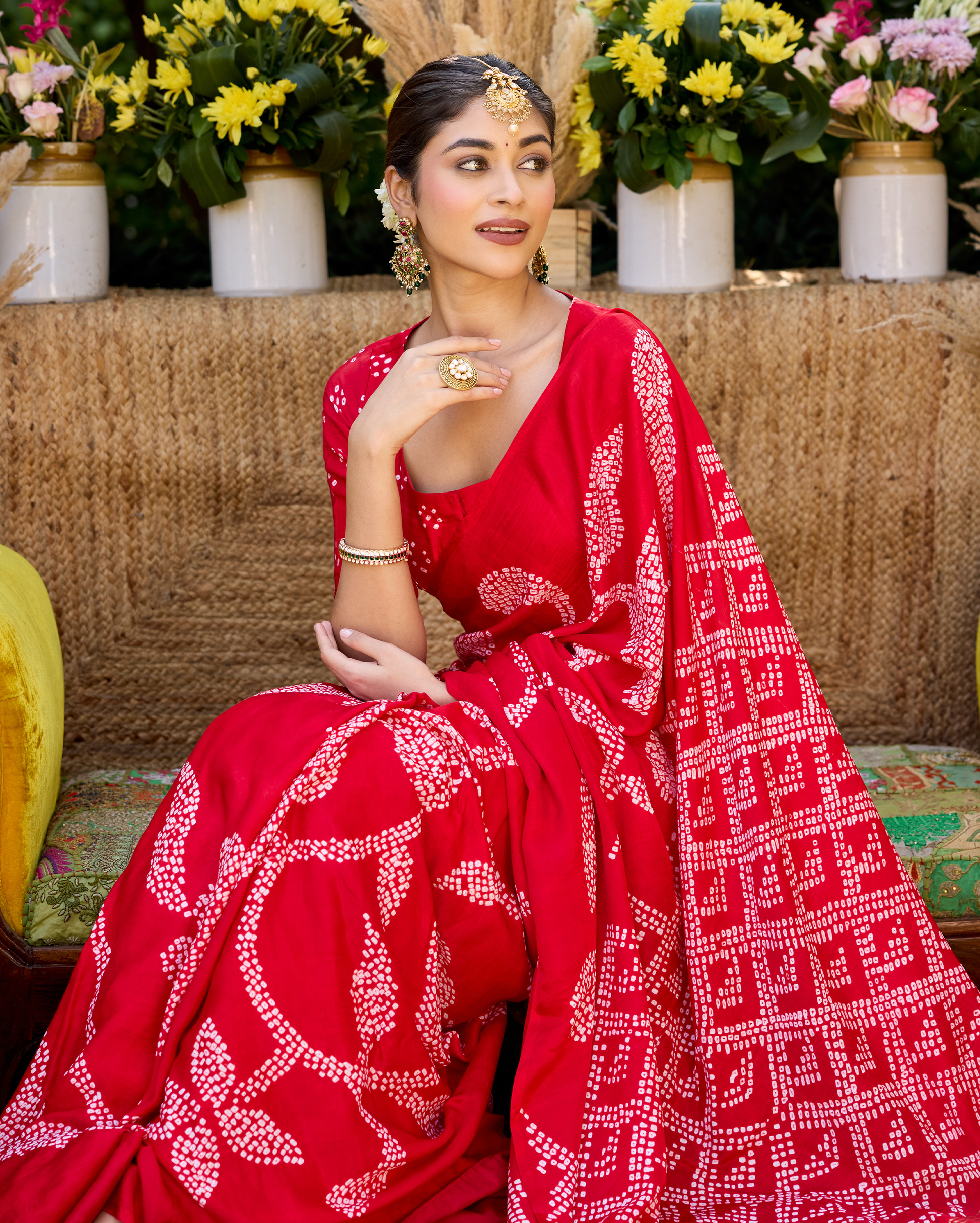 Kumkum Red Gajji Silk Bandhej Saree