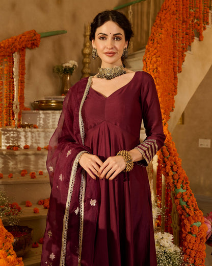 Pulkit Plum Solid Chanderi Suit Set