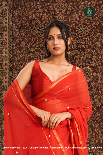 Ruby Mul Cotton Saree With Gini Work Zari Border