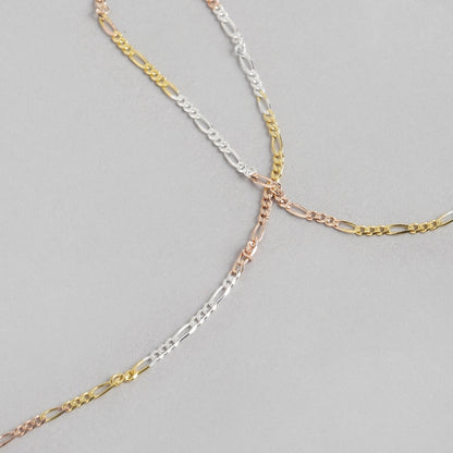 Minimal triple tone 925 Sterling Silver anklet for women featuring delicate figaro chains – Zavya
