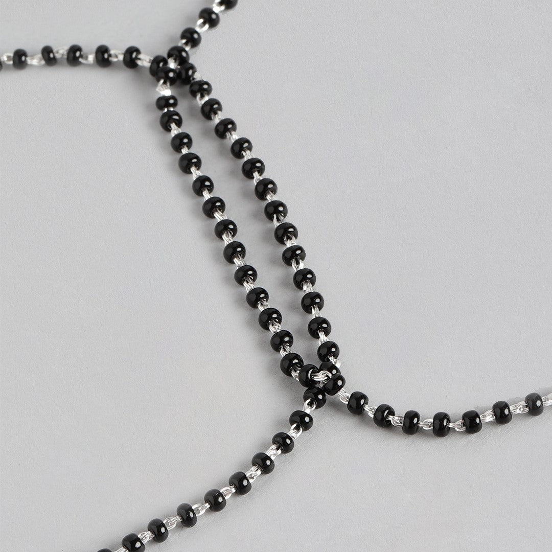 Silver Serenity Rhodium-Plated 925 Sterling Silver Anklet with Beaded Chain