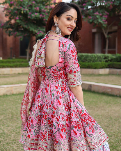 Tickled Pink Handblock Sharara Set