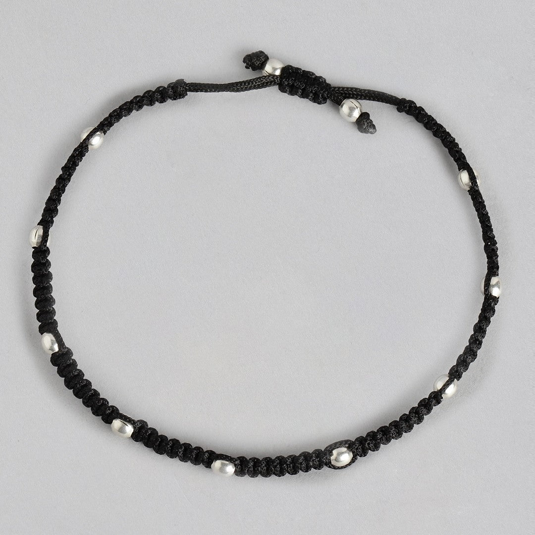 Classic Beaded Rhodium Plated 925 Sterling Silver Thread Anklet