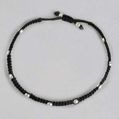 Classic Beaded Rhodium Plated 925 Sterling Silver Thread Anklet