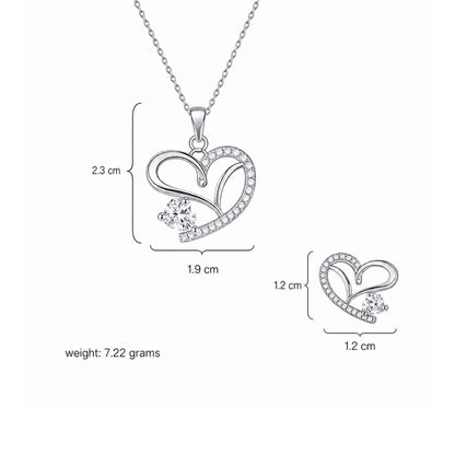 Silver Heart Necklace With Stud Earrings
