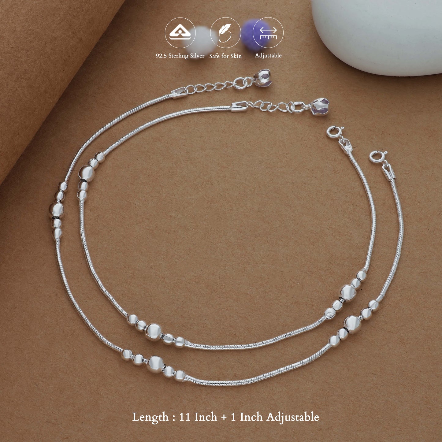 Grace Beadline Silver Women Anklet | 925 Hallmark | Daily Wear