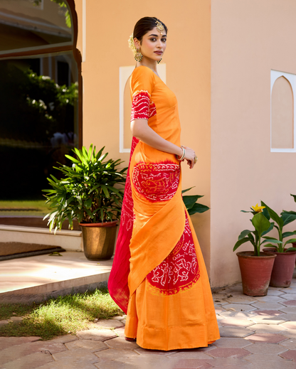 Chandan Yellow Gajji Silk Bandhej Saree